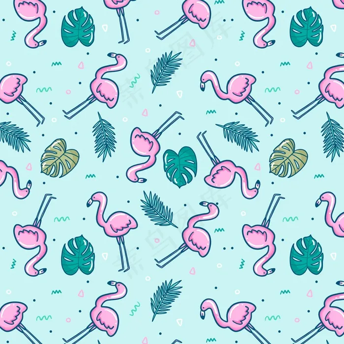 五彩火烈鸟图案eps,ai矢量模版下载