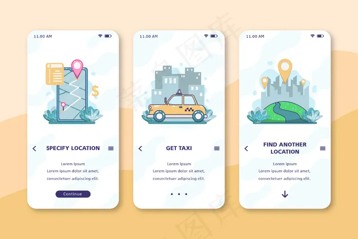 出租车服务上车应用程序app屏幕eps,ai矢量模版下载
