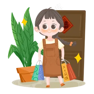 中秋节卡通女孩买月饼和礼盒回家