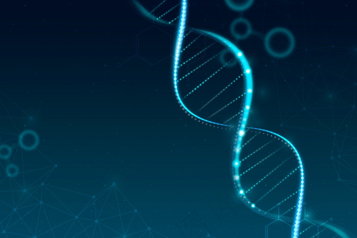 具有空白空间的蓝色未来派风格的 Dna 生物技术科学背景矢量
