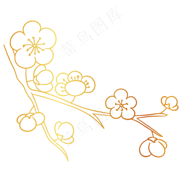 烫金梅花花卉素材(3543*3543px 300 dpi )ai矢量模版下载