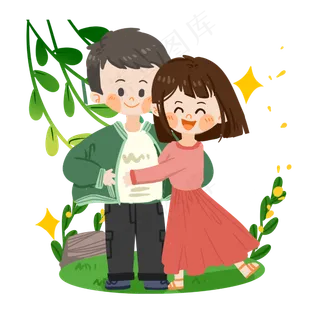 七夕卡通情侣拥抱PNG素材