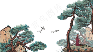 重阳登高水墨高山风景