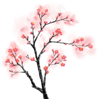 手绘古风中国风水墨红色梅花元素
