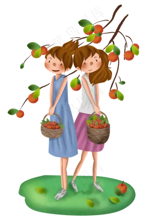 旅游秋季采摘苹果的女孩