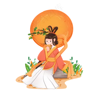 中秋节月下吃月饼的小嫦娥