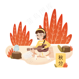 二十四节气秋分少女弹奏黄叶PN
