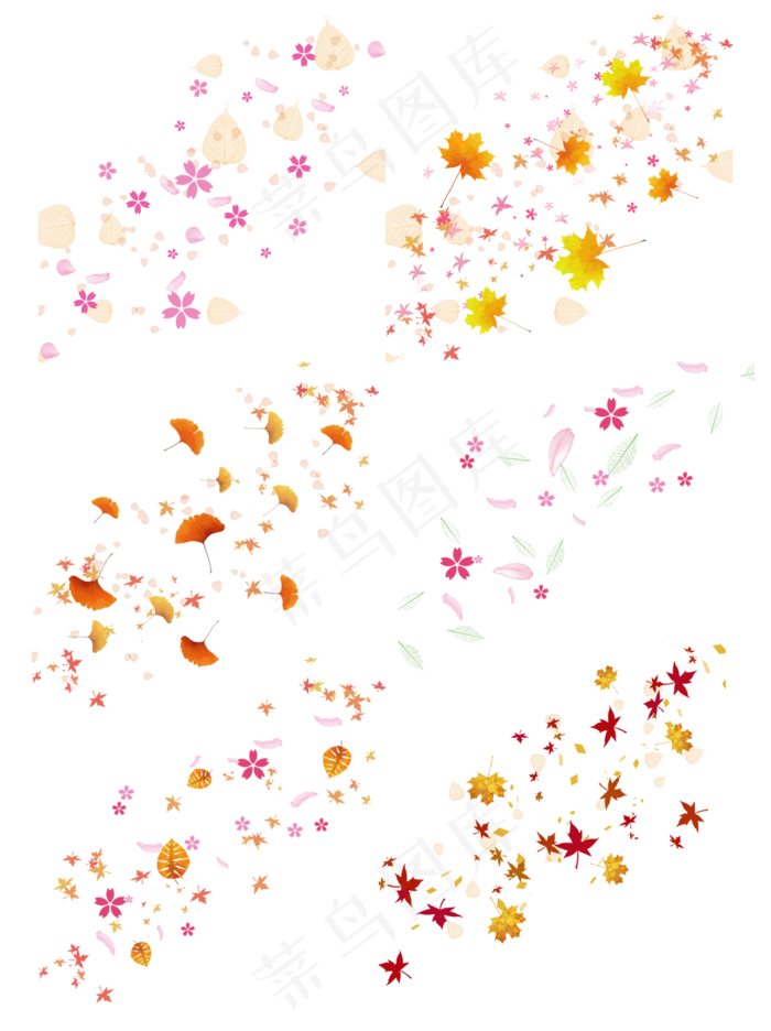 漂浮树叶花瓣植物叶子装饰樱花银(1125X2436(DPI:72))psd模版下载