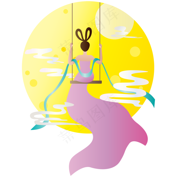 中秋嫦娥奔月荡秋千(2200*2200px 300 dpi )ai矢量模版下载
