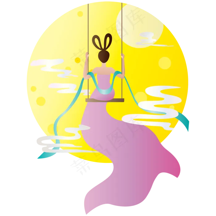 中秋嫦娥奔月荡秋千(2200*2200px 300 dpi )ai矢量模版下载