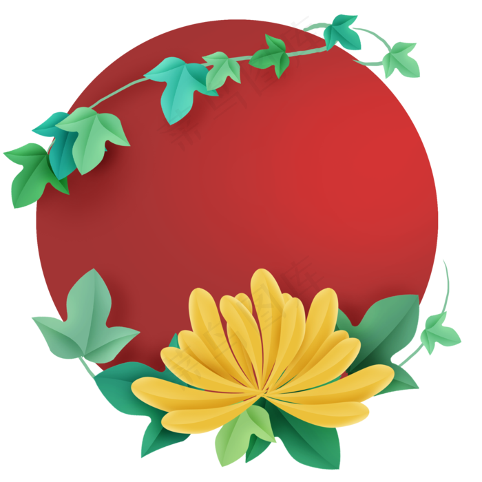 黄色菊花圆形文字框