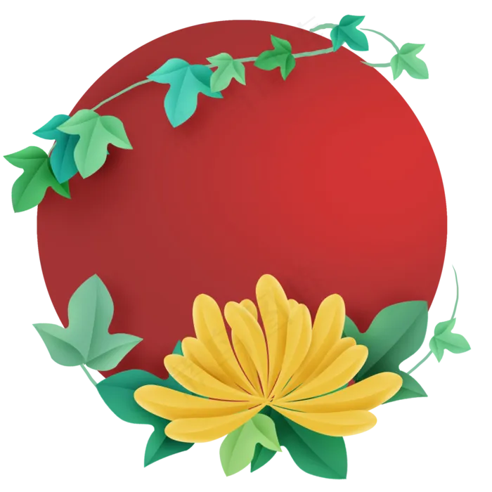 黄色菊花圆形文字框(2000X2000(DPI:300))psd模版下载