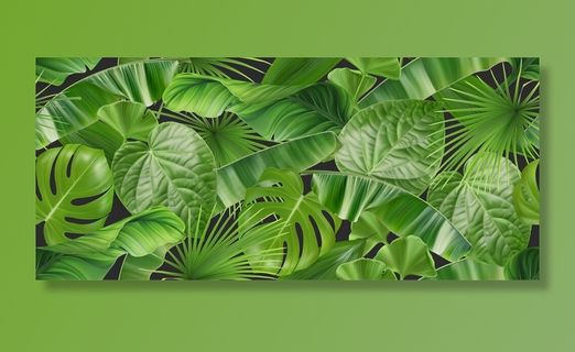 丛林树叶无缝模式，3d矢量现实背景