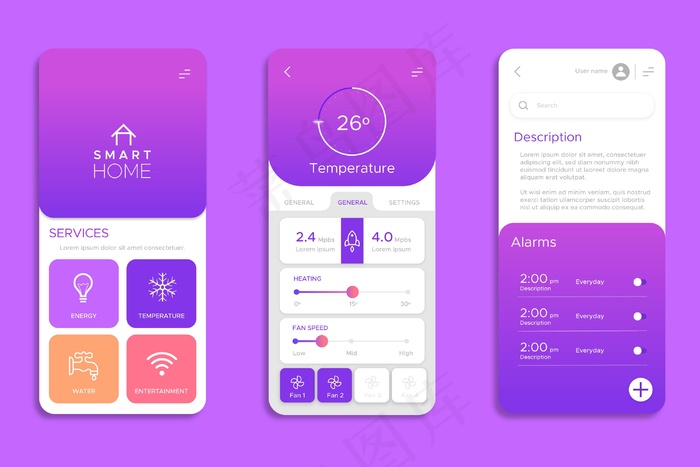 智能家居应用程序app屏幕集eps,ai矢量模版下载