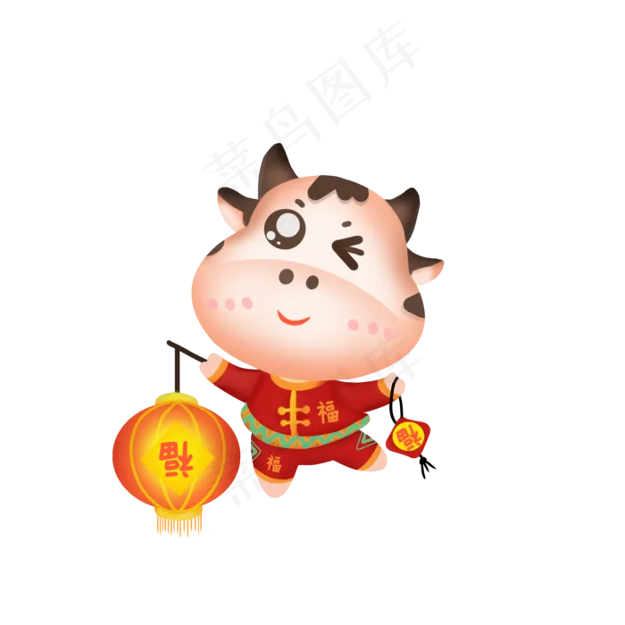 新年灯笼烟花年味牛(2000X2000(DPI:300))psd模版下载