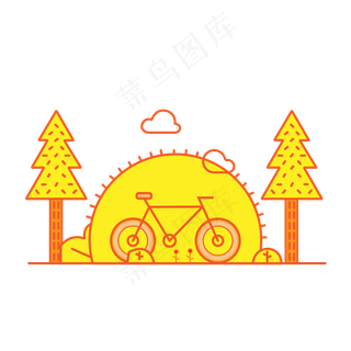 立秋创意树林自行车太阳手绘矢量