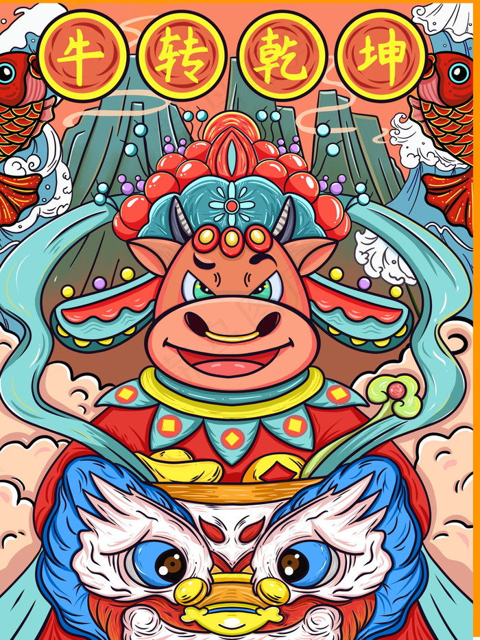 牛年插画 牛年海报 新春海报