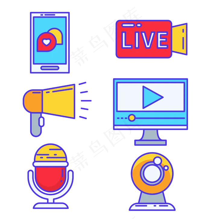 直播多媒体图标合集(3025*3142px 300 dpi )ai矢量模版下载