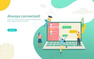 人们在社交媒体上用智能手机和笔记本电脑聊天，在线聊天插图概念，可用于，登录页，模板，用户界面，网络，手机app移动应用程序，海报，横幅banner，宣传单,DM传单