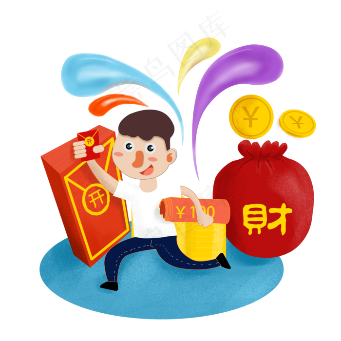 双十一礼袋红包活动卡通人物素材