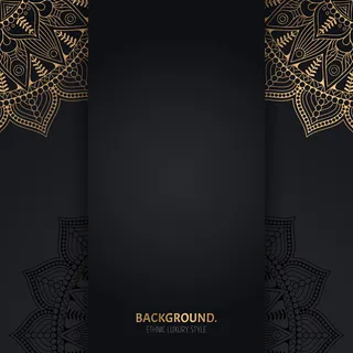 带金色几何曼荼罗圆圈的伊斯兰黑色背景