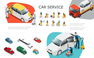 等距汽车服务要素设置有专业工人更换轮胎修理和清洗汽车路边救援