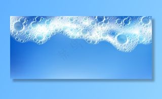 带气泡的清洁泡沫、白色泡沫框水平边界、泡沫质地、液体肥皂或洗发水泡沫