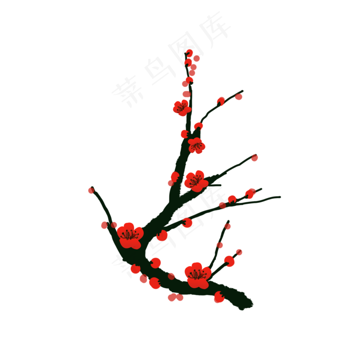 手绘中国风水墨红色梅花元素(2000X2000(DPI:300))psd模版下载