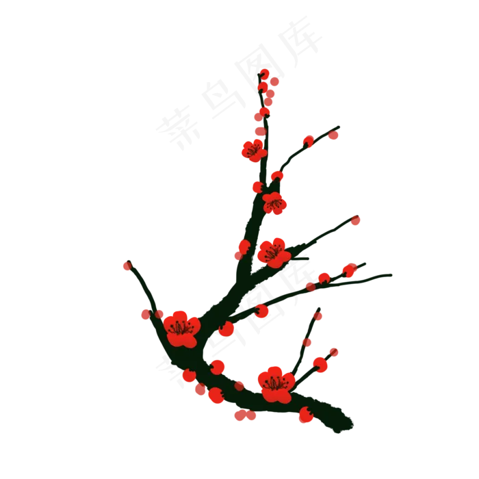 手绘中国风水墨红色梅花元素(2000X2000(DPI:300))psd模版下载