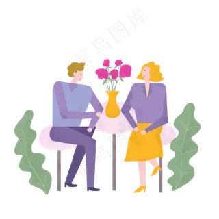 扁平情人节七夕情侣餐厅氛围