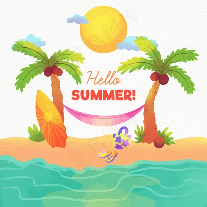 水彩画夏季概念