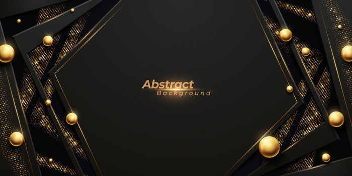 奢华抽象的背景与发光的金色条纹，金色光泽，和闪亮的球珠。