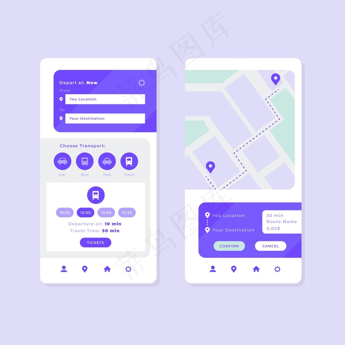 公共交通应用程序app接口集eps,ai矢量模版下载