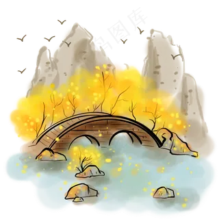 中国风秋季的石桥