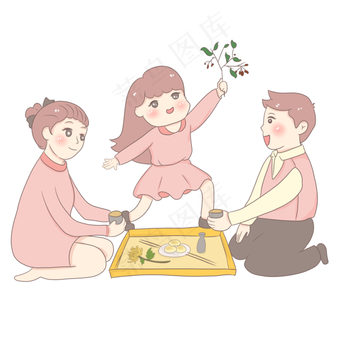 卡通手绘重阳节一家人(2000X2000(DPI:300))psd模版下载