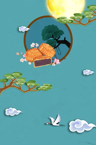 中秋圆月月饼中国风绿色H5