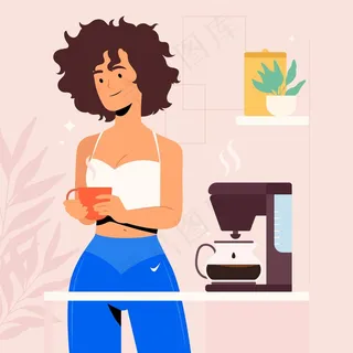 在家煮咖啡的女人