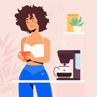 在家煮咖啡的女人