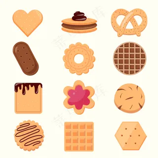白色背景上隔离的饼干和饼干图标集合。美味的饼干和甜食。