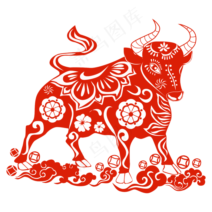 新年剪纸牛矢量图(5000*5000px 300 dpi )ai矢量模版下载