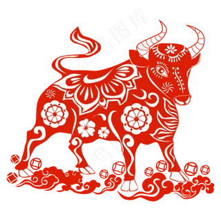 新年剪纸牛矢量图