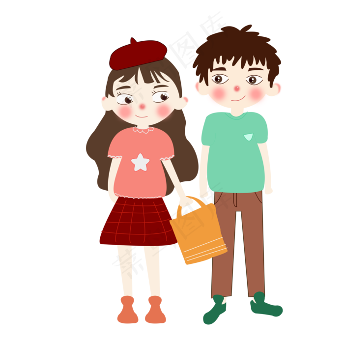 七夕情人节现代情侣卡通插画