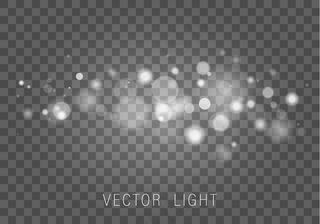 黄白金灯抽象发光波基灯效果孤立在透明背景上。喜庆的紫色和金色发光背景。概念。模糊的灯光框。