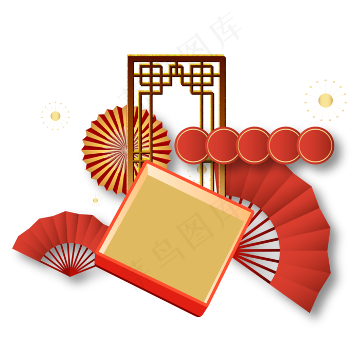 新年电商礼盒扇子装饰(2000*2000px 300 dpi )ai矢量模版下载