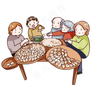 手绘卡通立冬吃饺子