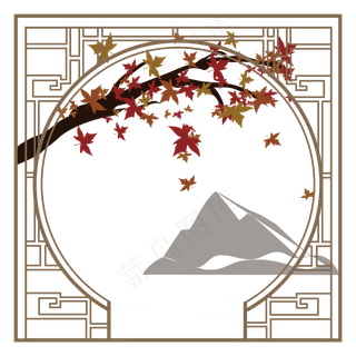 手绘矢量文件窗户花边边框枫叶飘