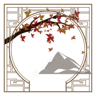 手绘矢量文件窗户花边边框枫叶飘