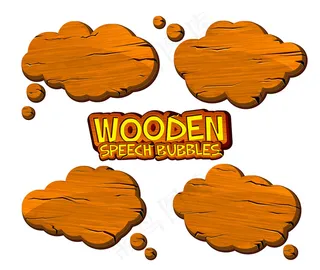 一套漫画风格的木制演讲泡泡。卡通木