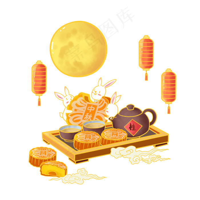中秋节月饼玉兔(3000X3000(DPI:300))psd模版下载