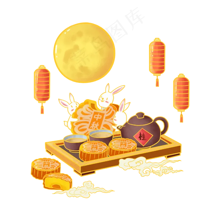 中秋节月饼玉兔(3000X3000(DPI:300))psd模版下载